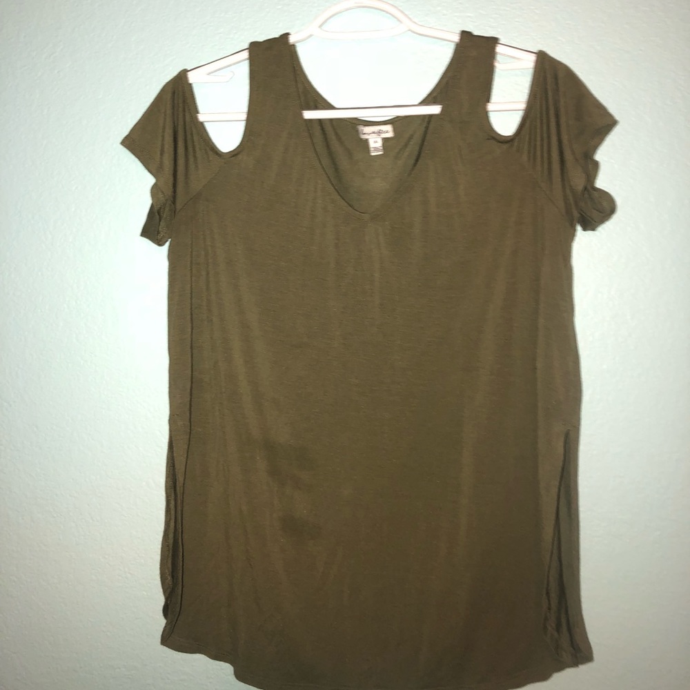 Army green cold shoulder top